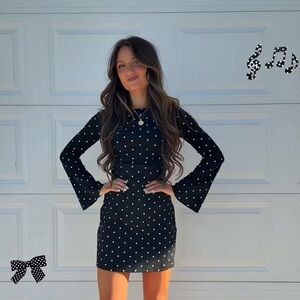 Cider Black and White Polka Dot Long Sleeve Dress